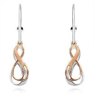 Strieborné náušnice 925, INFINITY symboly striebornej a medenej farby, kruh