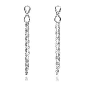 Strieborné náušnice 925, INFINITY symbol, retiazka spojená s brzdítkom