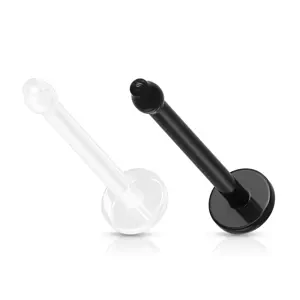 Piercing do nosa BioFlex - rovná palička, kruh, čierna a priehľadná farba - Hrúbka piercingu: 0,8 mm, Farba piercing: Čierna
