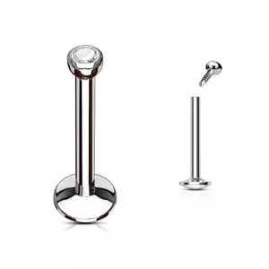 Labret z chirurgickej ocele do brady a pery - ligotavý číry zirkónik, 12 mm