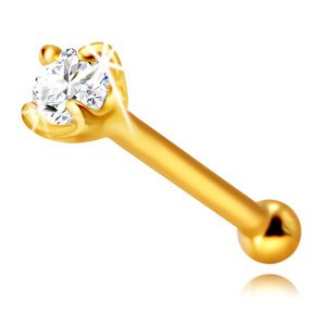 Piercing do nosa z 585 žltého zlata - lesklá tyčinka ozdobená ligotavým zirkónikom, 1,75 mm