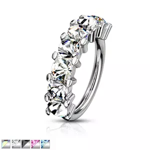 Piercing z 316L ocele do nosa, ucha alebo obočia - krúžok s farebnými krištáľmi, PVD, 1 mm - Farba zirkónu: Číra - C