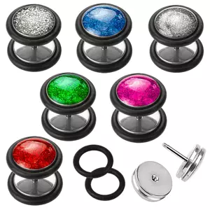 Fake plug z ocele 316L, okrúhly tvar, čierne gumičky, rôzne farby, 6 mm - Farba piercing: Fialová