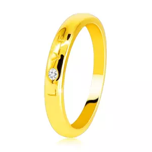 Obrúčka v žltom 585 zlate - nápis "LOVE" so zirkónom, hladký povrch, 1,6 mm - Veľkosť: 64 mm