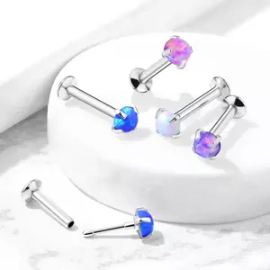 Zasúvací piercing do pery, brady a ucha z ocele 316L - syntetický opál v kotlíku, 6 mm - Farba: Modrá