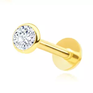 Piercing do pery a brady zo žltého zlata 585 - labret s čírym okrúhlym zirkónom