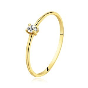 Prsteň zo žltého 14K zlata - číra zirkónová slza, hladké jemné ramená - Veľkosť: 52 mm