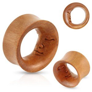 Sedlový tunel do ucha - Sawo wood, ručne vyrezávaný mesiac z vnútornej strany - Hrúbka piercingu: 22 mm