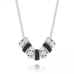 Strieborný 925 náhrdelník - prstence s čírymi a čiernymi Swarovski krištáľmi