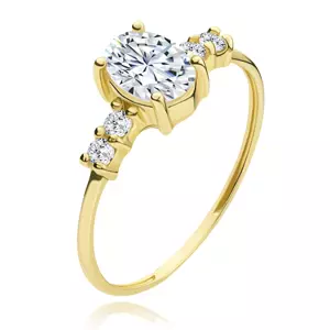 Zlatý prsteň zo žltého 14K zlata - väčší oválny a okrúhle číre zirkóny - Veľkosť: 52 mm