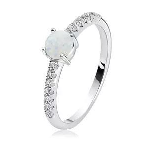 Strieborný 925 prsteň - biely syntetický opál s odleskami, číre zirkóny - Veľkosť: 56 mm