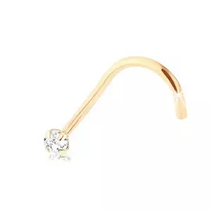 Zahnutý piercing do nosa zo žltého zlata 375 - okrúhly číry zirkón, 1,5 mm