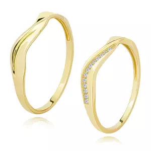 Obrúčky zo žltého 14K zlata - vlnka, dámska obrúčka so zirkónovou líniou - Veľkosť: 49 mm