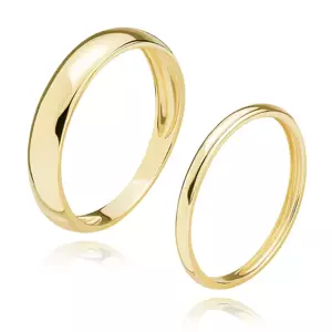 Obrúčky zo žltého 14K zlata - úzky dámsky a rozširujúci sa pánsky prsteň - Veľkosť: 62 mm