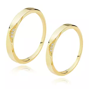 Obrúčky zo žltého 14K zlata - výrez trojuholníka s čírymi zirkónmi - Veľkosť: 64 mm