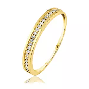 Briliantový prsteň zo žltého 14K zlata - línia čírych diamantov vo výreze - Veľkosť: 51 mm