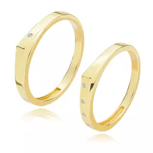Obrúčky v žltom 14K zlate - vyvýšené zašpicatené rameno, číre brilianty - Veľkosť: 51 mm
