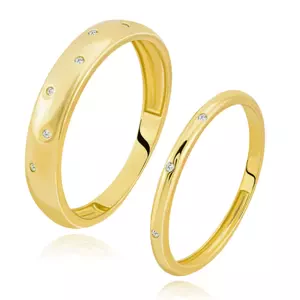 Diamantové obrúčky v žltom zlate 585 - vypuklé ramená s čírymi briliantmi - Veľkosť: 51 mm