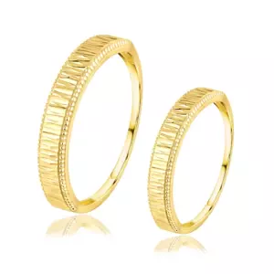 Obrúčky v 14K žltom zlate - priečny diamantový vzor, vrúbkované okraje - Veľkosť: 64 mm