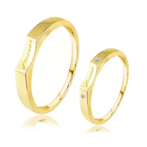 Obrúčky v žltom zlate 585 - nápis "forever" v priehlbine, dámske veľkosti so zirkónmi - Veľkosť: 49 mm