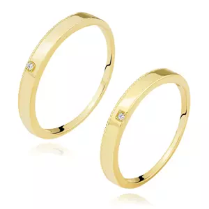 Obrúčky zo žltého 14K zlata - číry briliant vo výreze, vrúbkovaný okraj - Veľkosť: 64 mm