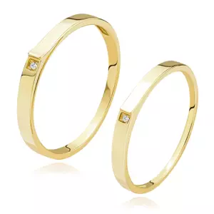 Obrúčky v žltom 14K zlate - číry briliant, zdvihnutý koniec ramena - Veľkosť: 49 mm