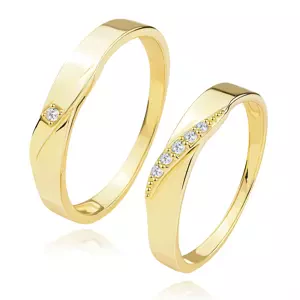 Briliantové obrúčky zo žltého zlata 585 - zvlnená línia s čírymi diamantmi - Veľkosť: 64 mm