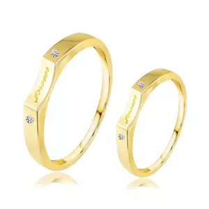 Obrúčky v žltom zlate 585 - dva číre brilianty, nápis "forever" - Veľkosť: 64 mm