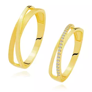 Obrúčky zo 14K žltého zlata - prekrížené ramená, dámska obrúčka so zirkónmi - Veľkosť: 64 mm