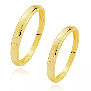 Obrúčky zo žltého zlata 585 - vygravírovaný nápis LOVE, oblé ramená - Veľkosť: 49 mm