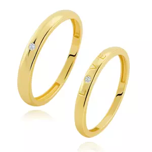 Obrúčky v 14K žltom zlate - číry zirkón, dámska obrúčka s nápisom LOVE - Veľkosť: 56 mm