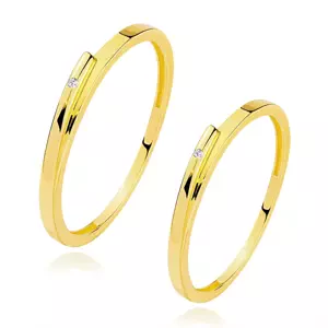 Obrúčky zo žltého zlata 585 - rozdvojené ramená, číry zirkón - Veľkosť: 49 mm