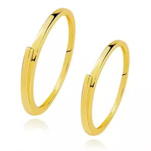 Tenké obrúčky v žltom 14K zlate - predĺžené rameno, hladký povrch - Veľkosť: 49 mm