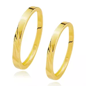 Obrúčky v žltom 585 zlate - zvlnené šikmé zárezy, priehlbina - Veľkosť: 51 mm