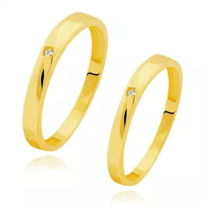 Zlaté obrúčky v žltom 14K zlate - šikmá skosená línia, číry zirkón - Veľkosť: 64 mm