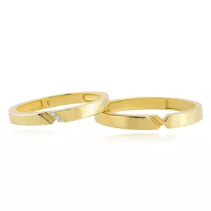 Obrúčky zo žltého zlata 585 - trojuholníkové výrezy, šikmá ryha, zirkóny - Veľkosť: 64 mm