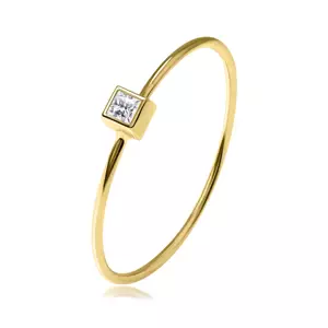 Prsteň zo žltého 14K zlata - kocka s čírym zirkónom, tenké ramená - Veľkosť: 54 mm