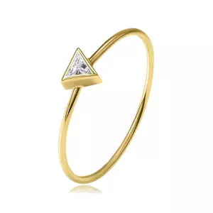 Zlatý 14K prsteň zo žltého zlata - trojuholník s čírym zirkónom, úzke ramená - Veľkosť: 52 mm