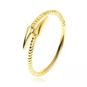 Zlatý prsteň 14K zo žltého zlata s lesklými šípmi a špirálovým ramenom - Veľkosť: 54 mm