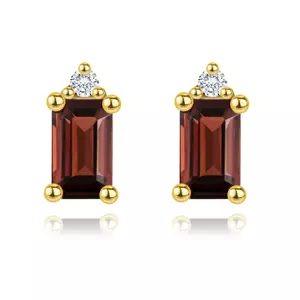 Zlaté náušnice 14K s granátom a diamantom