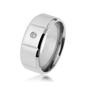 Hladká oceľová obrúčka striebornej farby, zirkón, zvislé zárezy, zbrúsené okraje - Veľkosť: 59 mm