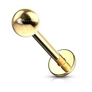 Piercing do pery, brady a nad peru z ocele 316L, zlatá farba, lesklá gulička - Rozmer: 1,6 mm x 10 mm x 3 mm