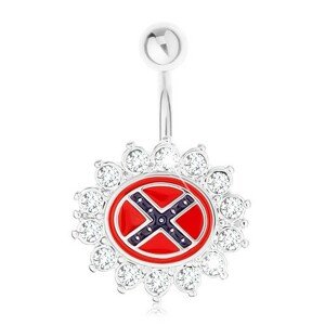 Piercing do brucha z ocele 316L, kvet so zirkónovým lemom, južanská vlajka