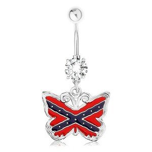 Piercing do pupku, oceľ 316L, motýľ, motív americkej južanskej vlajky