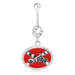 Piercing do pupku, oceľ 316L, číry zirkón, motív južanskej vlajky, motorka