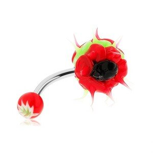 Piercing z chirurgickej ocele, silikónový ježko, zelená, červená a čierna farba