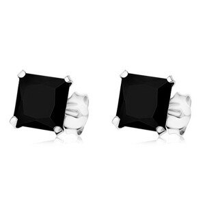 Náušnice zo striebra 925, čierny štvorcový zirkón, puzetky, 7 x 7 mm