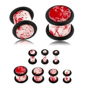 Plug do ucha z akrylu, biely povrch zdobený červenými škvrnami, gumičky - Hrúbka: 2,4 mm