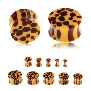Sedlový plug do ucha z akrylu, žltá farba, hnedé škvrny - leopardí vzor - Hrúbka: 5 mm