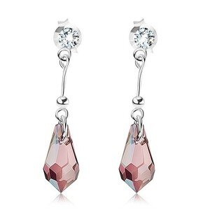 Strieborné náušnice 925, brúsená svetlofialová kvapka Swarovski